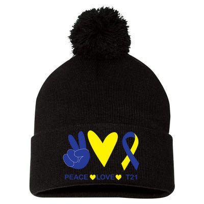 Ribbon Peace Love T21 Down Syndrome Awareness Gift Pom Pom 12in Knit Beanie