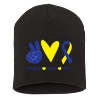 Ribbon Peace Love T21 Down Syndrome Awareness Gift Short Acrylic Beanie