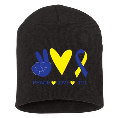 Ribbon Peace Love T21 Down Syndrome Awareness Gift Short Acrylic Beanie