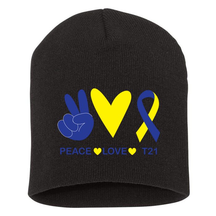 Ribbon Peace Love T21 Down Syndrome Awareness Gift Short Acrylic Beanie