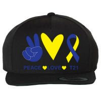 Ribbon Peace Love T21 Down Syndrome Awareness Gift Wool Snapback Cap