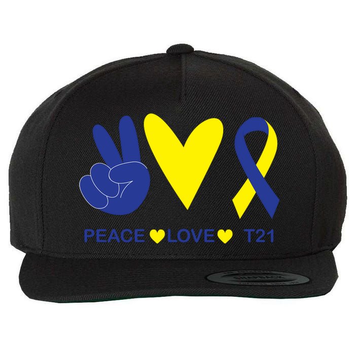 Ribbon Peace Love T21 Down Syndrome Awareness Gift Wool Snapback Cap