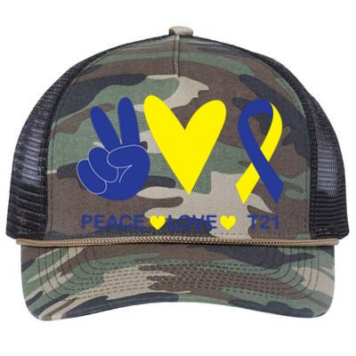 Ribbon Peace Love T21 Down Syndrome Awareness Gift Retro Rope Trucker Hat Cap