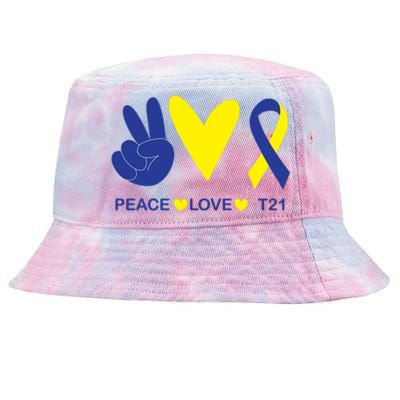 Ribbon Peace Love T21 Down Syndrome Awareness Gift Tie-Dyed Bucket Hat