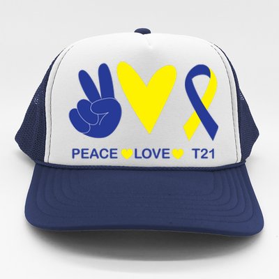 Ribbon Peace Love T21 Down Syndrome Awareness Gift Trucker Hat