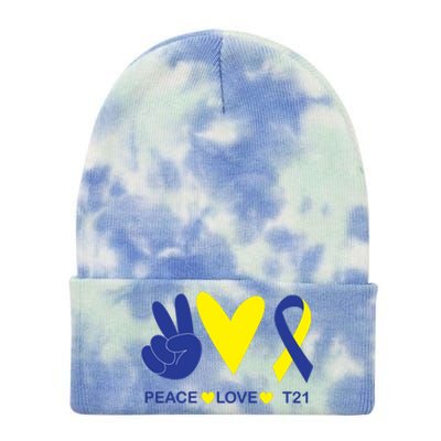 Ribbon Peace Love T21 Down Syndrome Awareness Gift Tie Dye 12in Knit Beanie