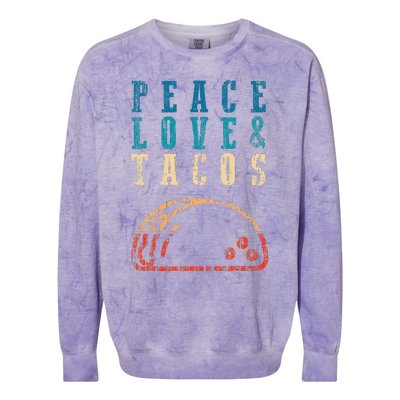 Retro Peace Love Tacos Funny Food Cinco De Mayo Colorblast Crewneck Sweatshirt