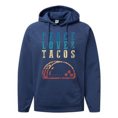 Retro Peace Love Tacos Funny Food Cinco De Mayo Performance Fleece Hoodie