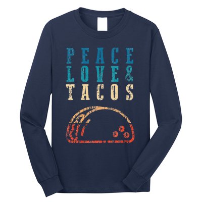 Retro Peace Love Tacos Funny Food Cinco De Mayo Long Sleeve Shirt