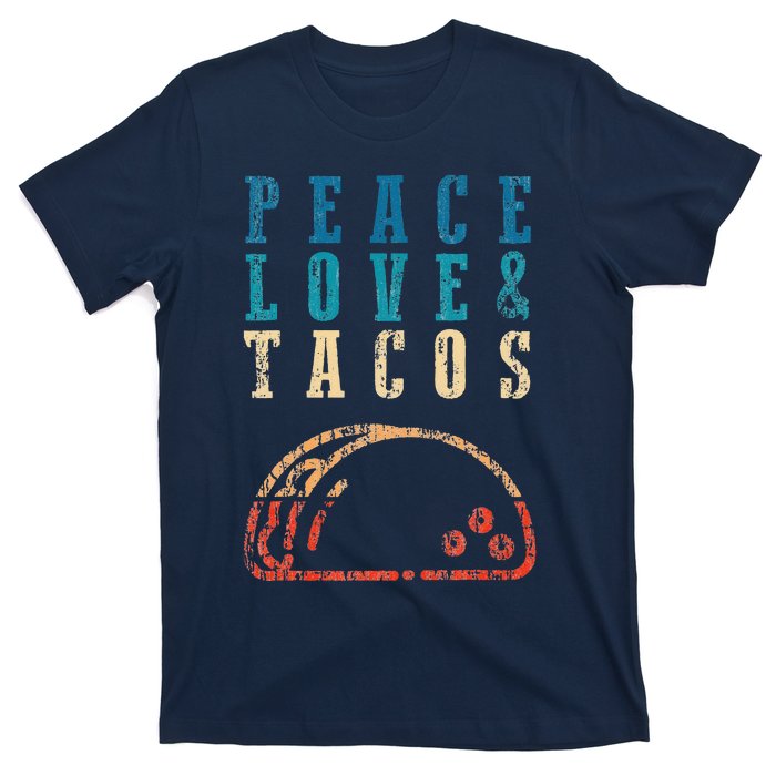 Retro Peace Love Tacos Funny Food Cinco De Mayo T-Shirt