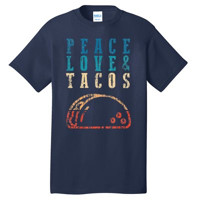 Retro Peace Love Tacos Funny Food Cinco De Mayo Tall T-Shirt