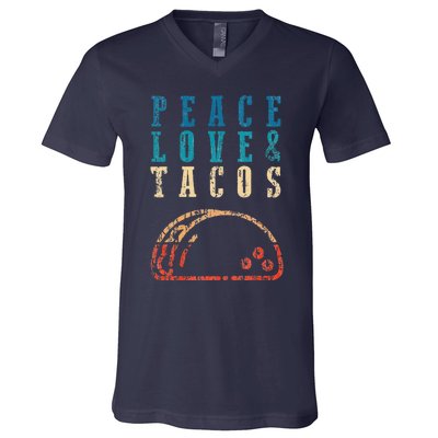 Retro Peace Love Tacos Funny Food Cinco De Mayo V-Neck T-Shirt