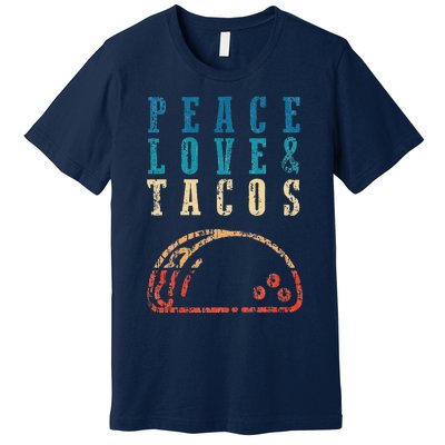 Retro Peace Love Tacos Funny Food Cinco De Mayo Premium T-Shirt