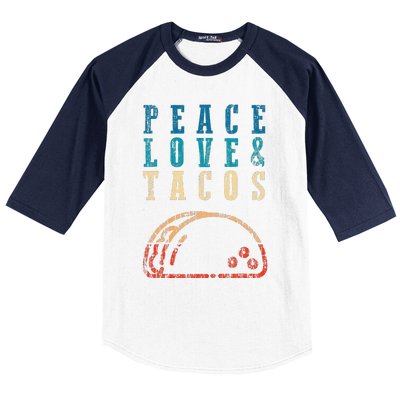 Retro Peace Love Tacos Funny Food Cinco De Mayo Baseball Sleeve Shirt