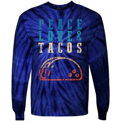 Retro Peace Love Tacos Funny Food Cinco De Mayo Tie-Dye Long Sleeve Shirt