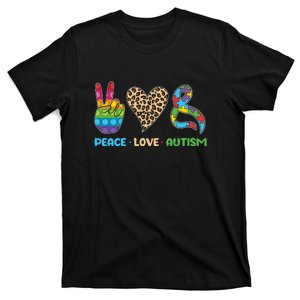 Peace Love Autism Ribbon Puzzle Autism Awareness Day T-Shirt