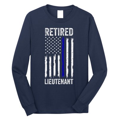 Retired Police Lieutenant Design Thin Blue Line Retirement Long Sleeve Shirt