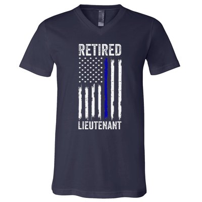 Retired Police Lieutenant Design Thin Blue Line Retirement V-Neck T-Shirt