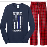 Retired Police Lieutenant Design Thin Blue Line Retirement Long Sleeve Pajama Set