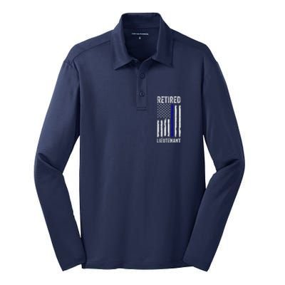 Retired Police Lieutenant Design Thin Blue Line Retirement Silk Touch Performance Long Sleeve Polo