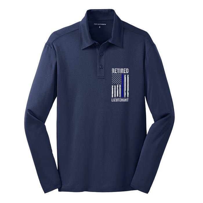 Retired Police Lieutenant Design Thin Blue Line Retirement Silk Touch Performance Long Sleeve Polo