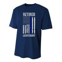 Retired Police Lieutenant Design Thin Blue Line Retirement Performance Sprint T-Shirt