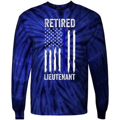 Retired Police Lieutenant Design Thin Blue Line Retirement Tie-Dye Long Sleeve Shirt