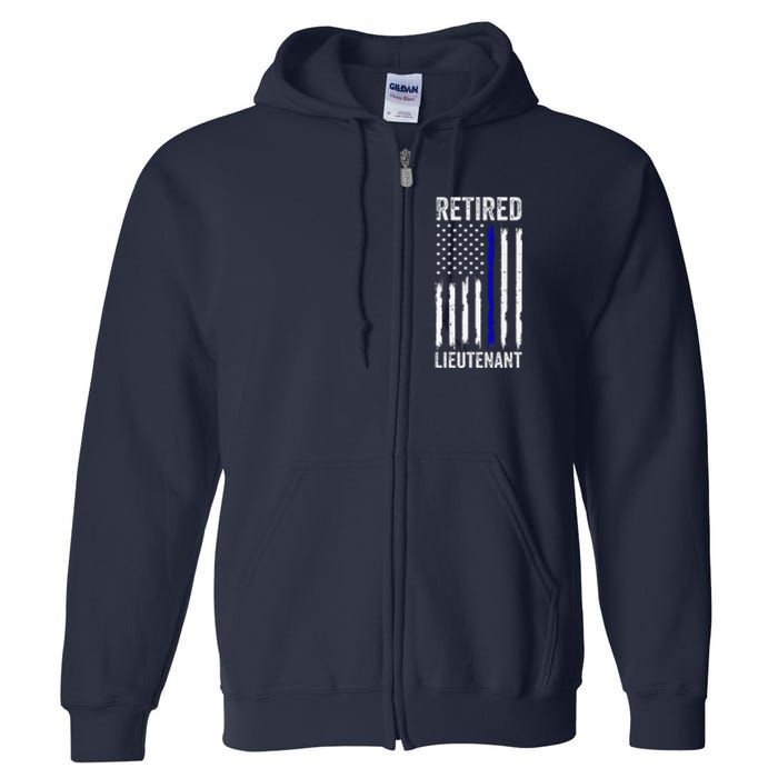 Retired Police Lieutenant Design Thin Blue Line Retirement Full Zip Hoodie