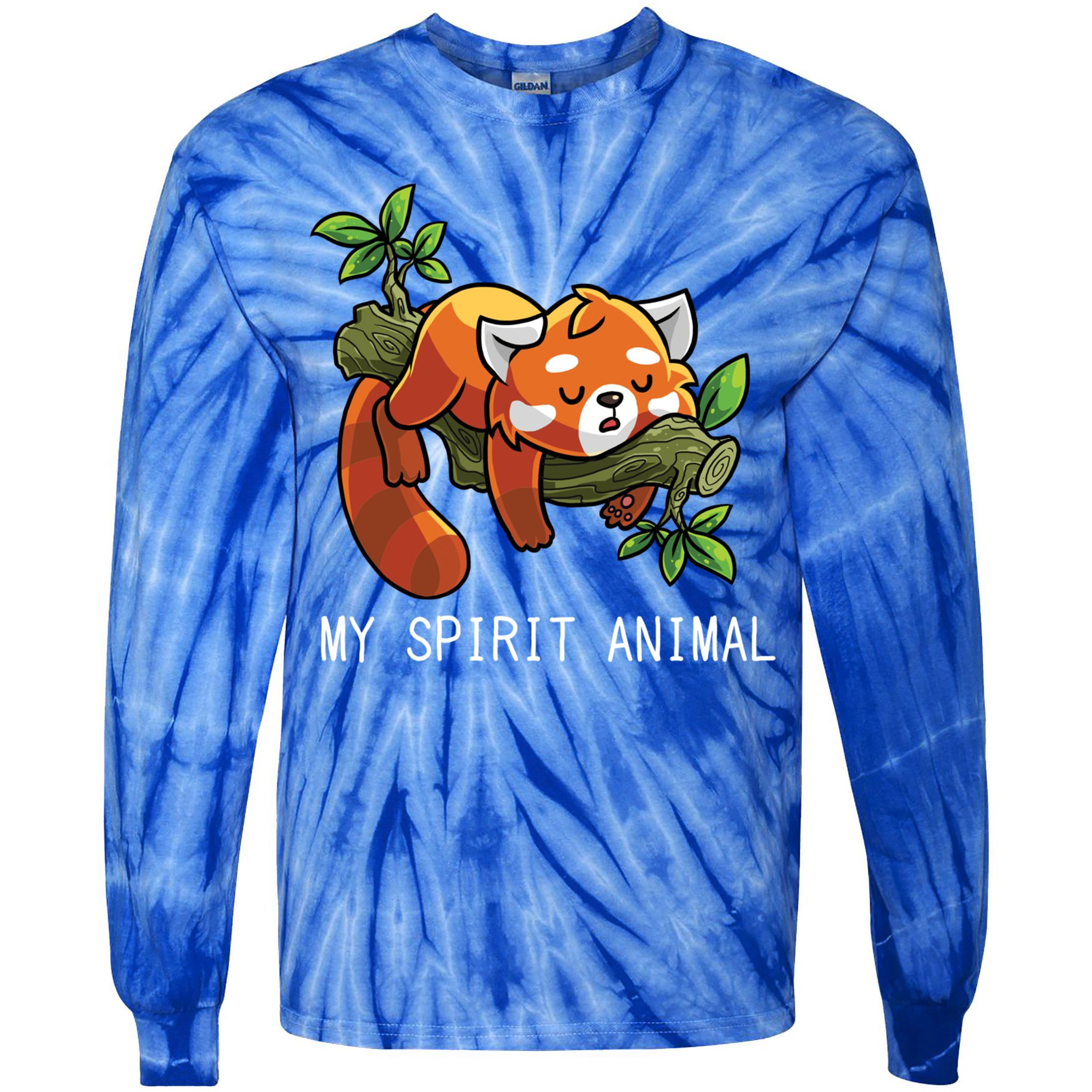 Red Panda Lazy Spirit Animal Gift Tie-Dye Long Sleeve Shirt