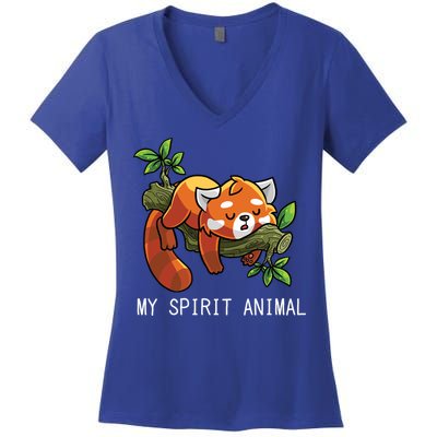 Red Panda Lazy Spirit Animal Gift Women's V-Neck T-Shirt