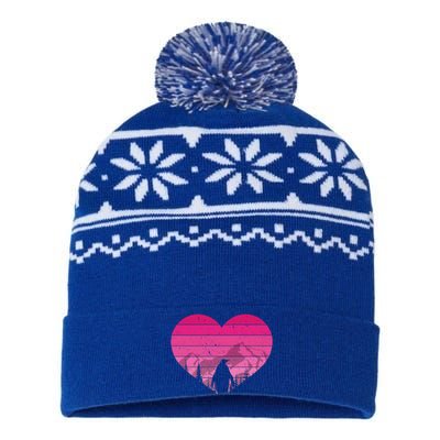 Retro Penguin Lovers Vintage Heart Valentine's Day Cool Gift USA-Made Snowflake Beanie