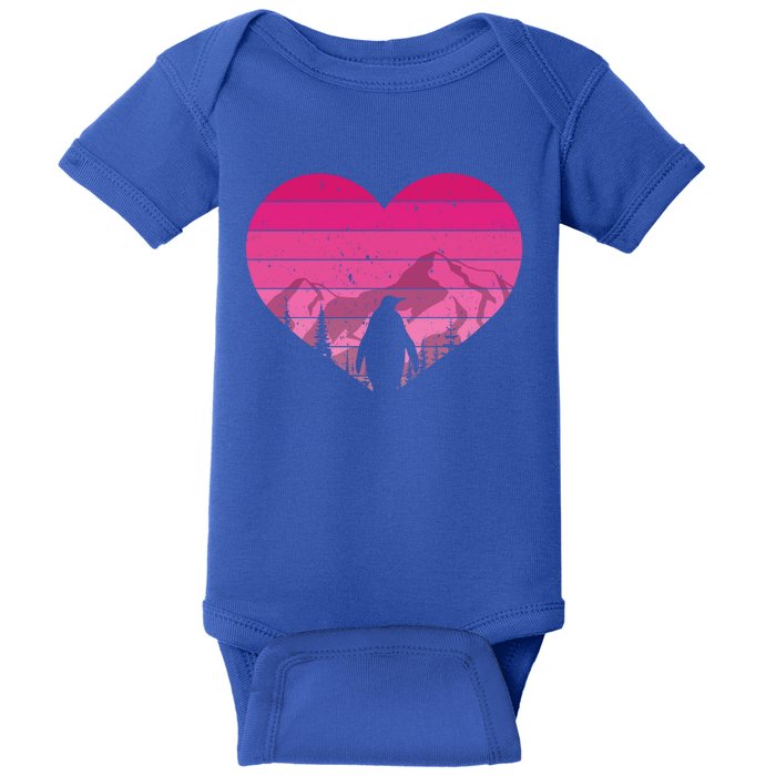 Retro Penguin Lovers Vintage Heart Valentine's Day Cool Gift Baby Bodysuit