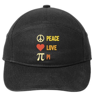 Retro Peace Love Pi 3 14 Happy Pi Day Math Pun Pi Day Gift 7-Panel Snapback Hat