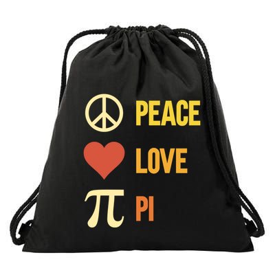 Retro Peace Love Pi 3 14 Happy Pi Day Math Pun Pi Day Gift Drawstring Bag