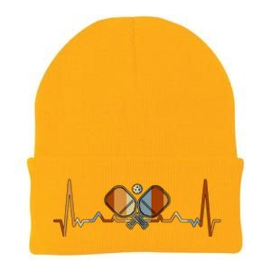 Retro Pickleball Lovers Heartbeat In Retro Colors Pickleball Gift Knit Cap Winter Beanie