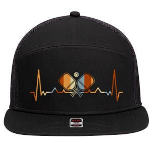 Retro Pickleball Lovers Heartbeat In Retro Colors Pickleball Gift 7 Panel Mesh Trucker Snapback Hat