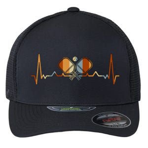 Retro Pickleball Lovers Heartbeat In Retro Colors Pickleball Gift Flexfit Unipanel Trucker Cap