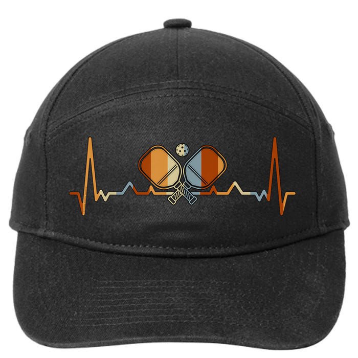 Retro Pickleball Lovers Heartbeat In Retro Colors Pickleball Gift 7-Panel Snapback Hat