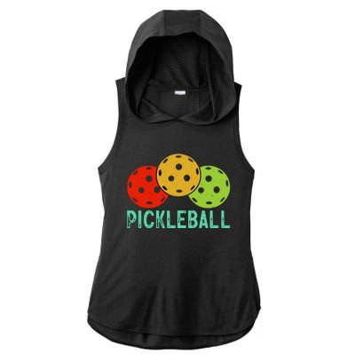 Retro Pickleball Logo Ladies PosiCharge Tri-Blend Wicking Draft Hoodie Tank