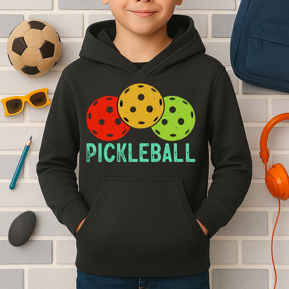 Retro Pickleball Logo Kids Hoodie