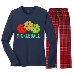 Retro Pickleball Logo Women's Long Sleeve Flannel Pajama Set 