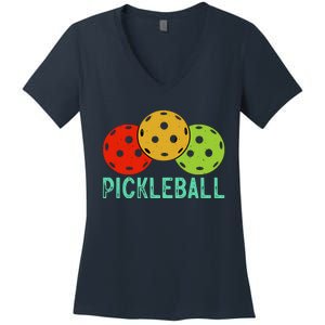 Retro Pickleball Logo Women's V-Neck T-Shirt