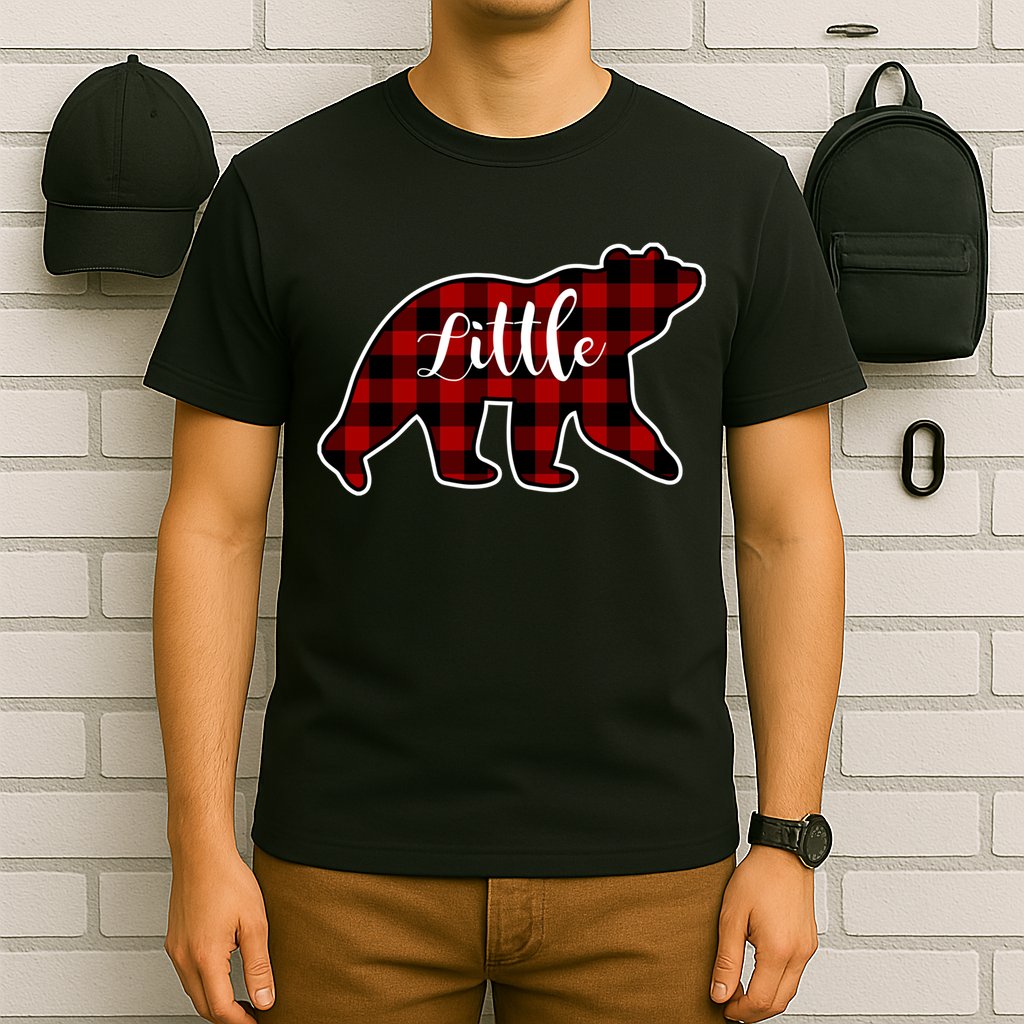 Red Plaid Little Bear Matching Family Group Gift T-Shirt