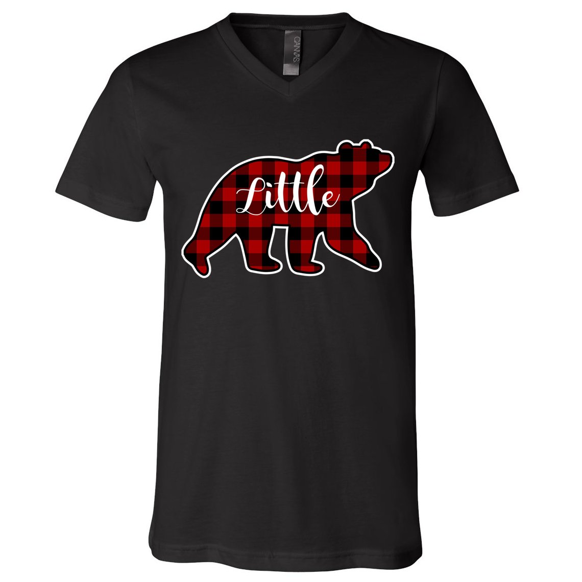 Red Plaid Little Bear Matching Family Group Gift V-Neck T-Shirt