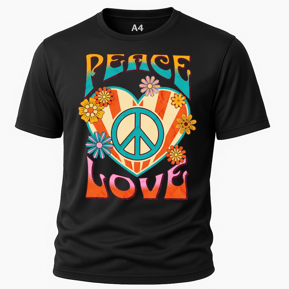 Retro Peace Love Peace Sign 60s 70s Hippie Style Cooling Performance Crew T-Shirt