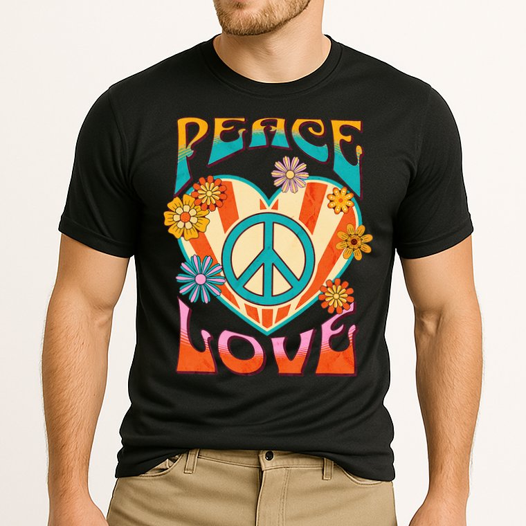 Retro Peace Love Peace Sign 60s 70s Hippie Style Cooling Performance Crew T-Shirt