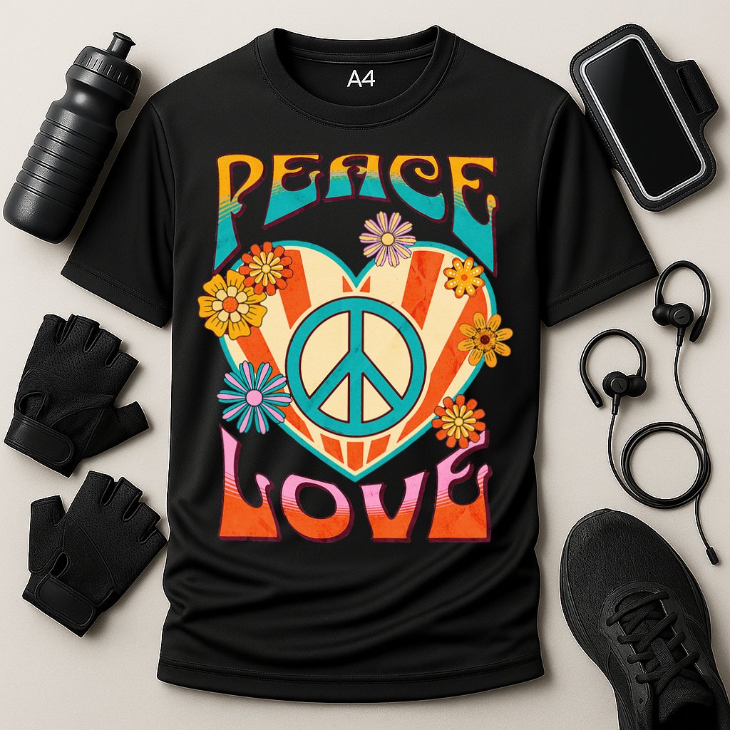 Retro Peace Love Peace Sign 60s 70s Hippie Style Cooling Performance Crew T-Shirt