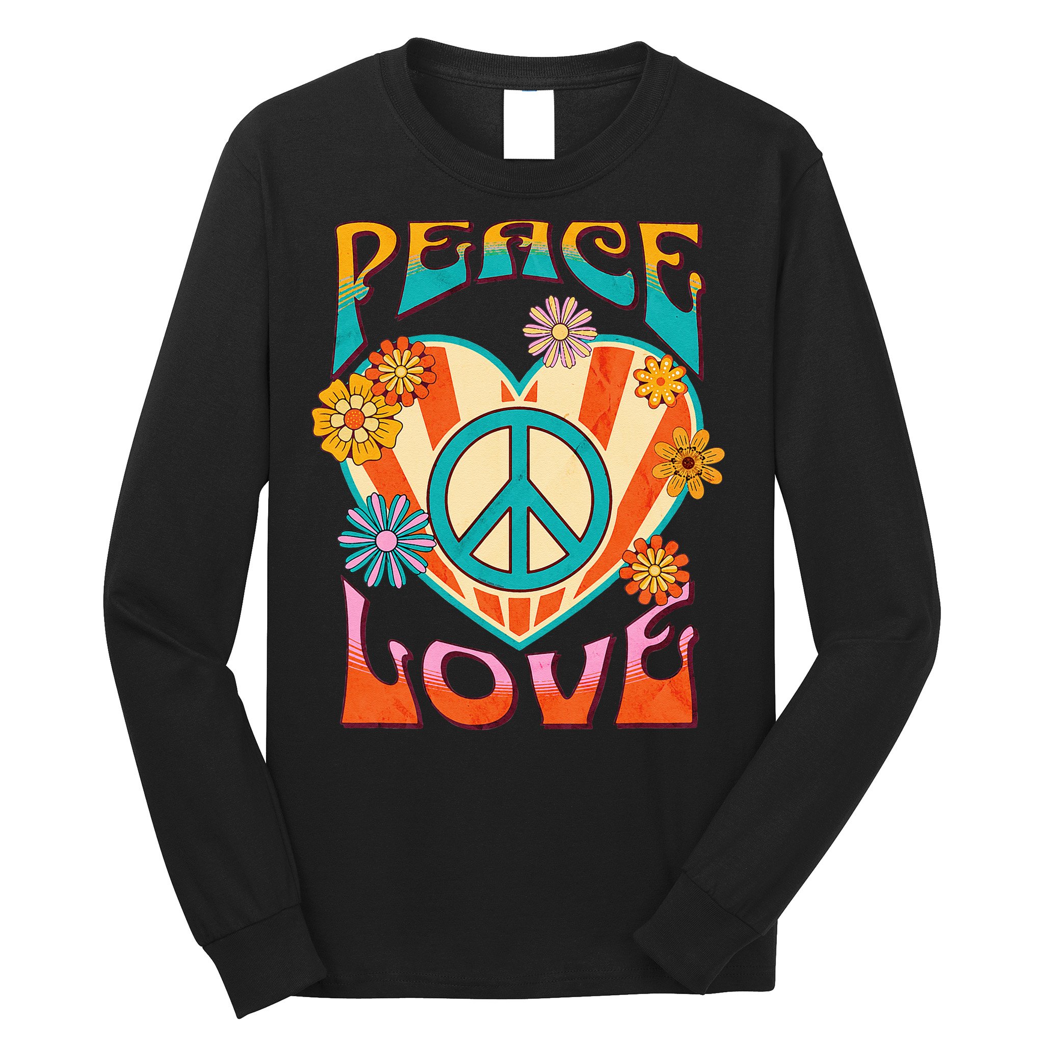 Retro Peace Love Peace Sign 60s 70s Hippie Style Long Sleeve Shirt