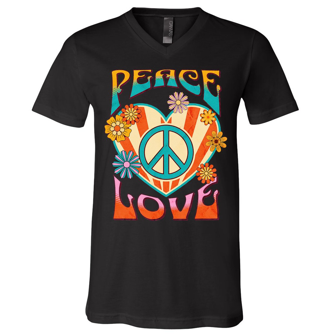 Retro Peace Love Peace Sign 60s 70s Hippie Style V-Neck T-Shirt