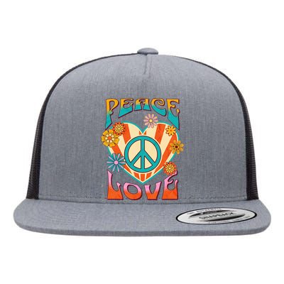 Retro Peace Love Peace Sign 60s 70s Hippie Style Flat Bill Trucker Hat